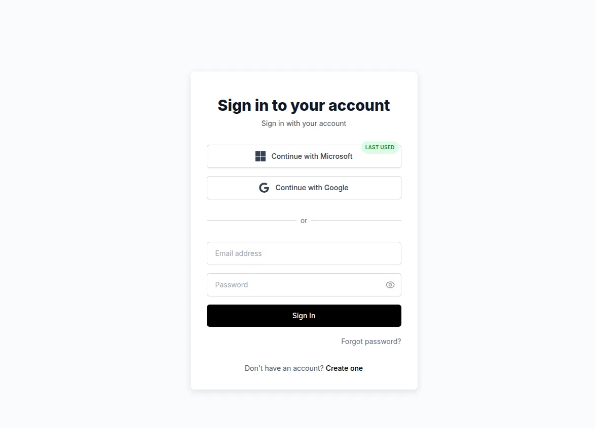 Sign in with email or one-click Google / Microsoft.