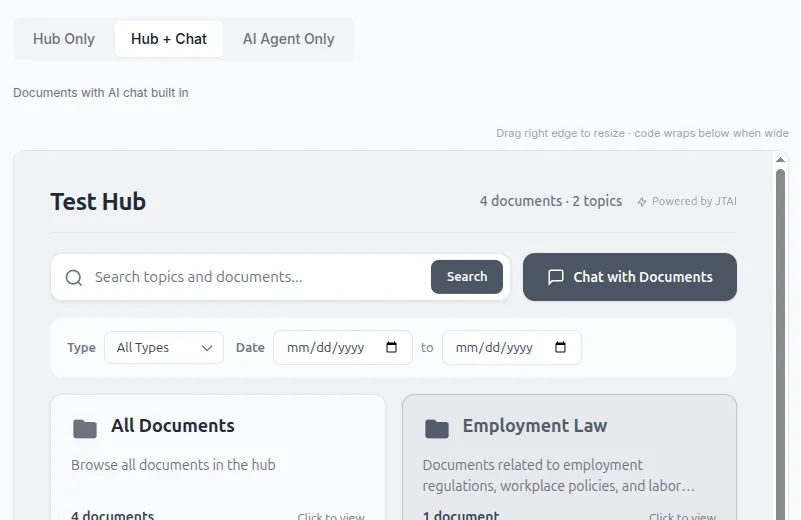 Embed a hub or agent on any website.