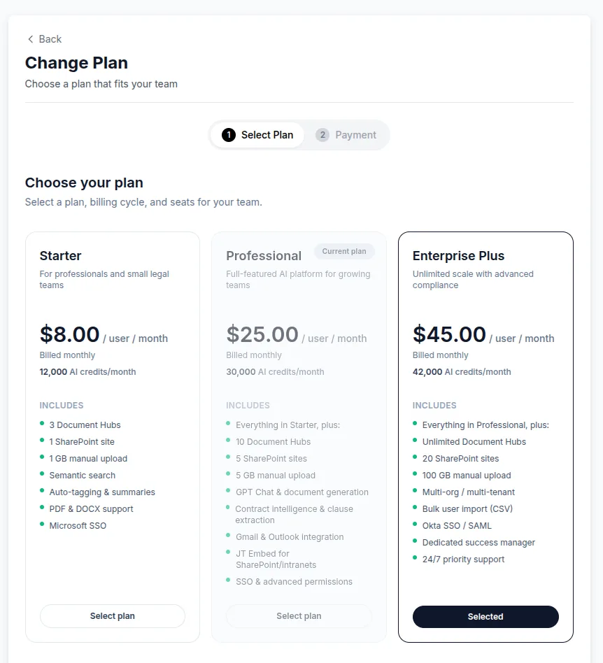 Three clear plans with a full feature comparison.