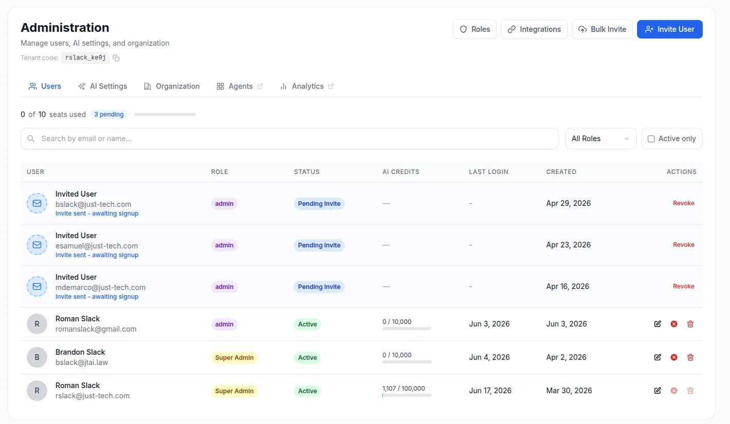 Manage your team, roles, and credit usage.